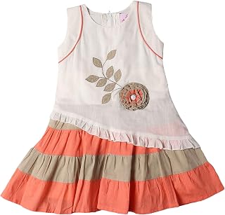 Snazzygirl Cotton Patch Embroidery Knee Length A-Line Dress for Kids & Girls, Elegant Frock for Special or Casual Occasions Price In India