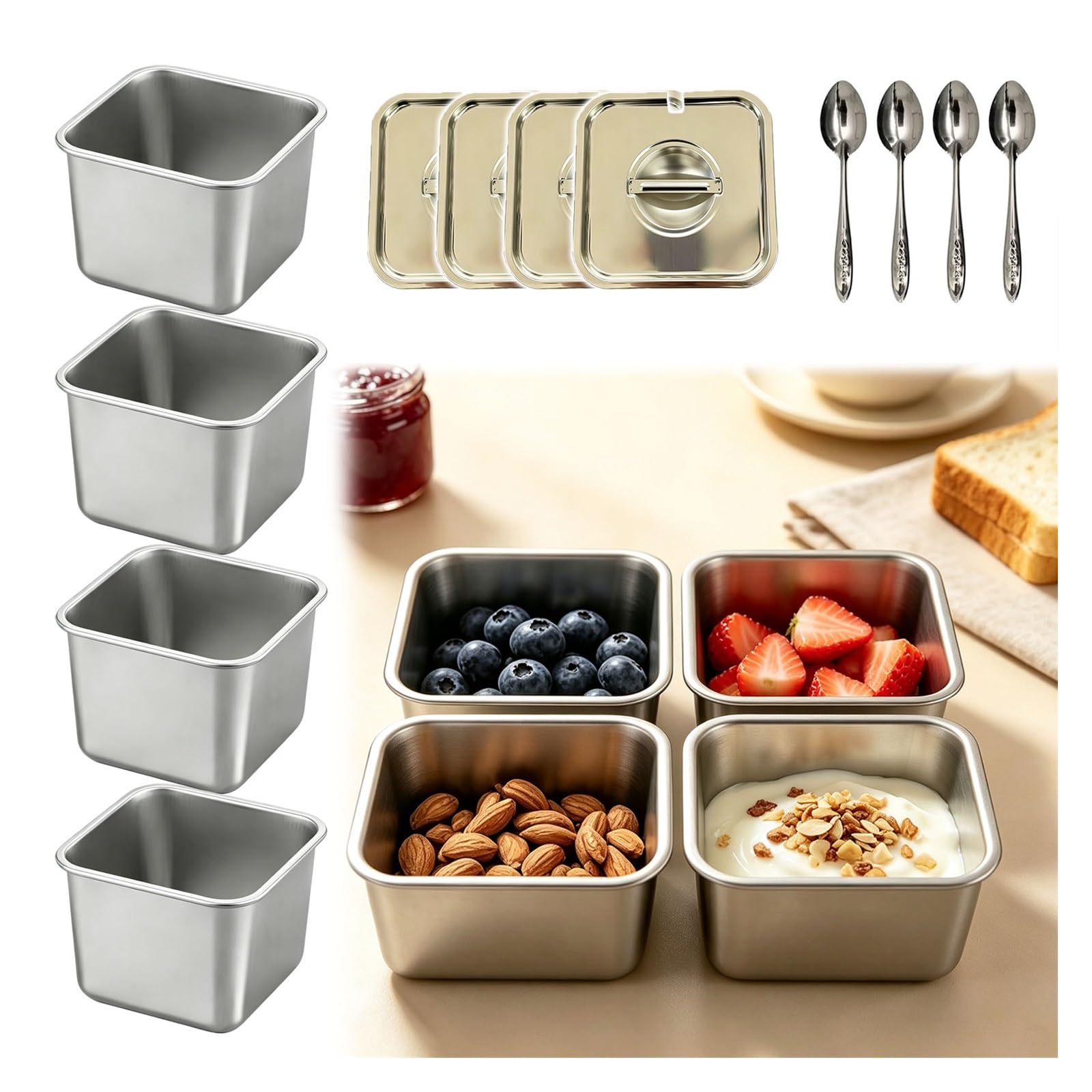 Lebensmittel Behälter Set Backen Gewürze Nüsse Obst Organisation, Küchen Prep Organizer Tablett, Stapelbar Edelstahl Servier Set