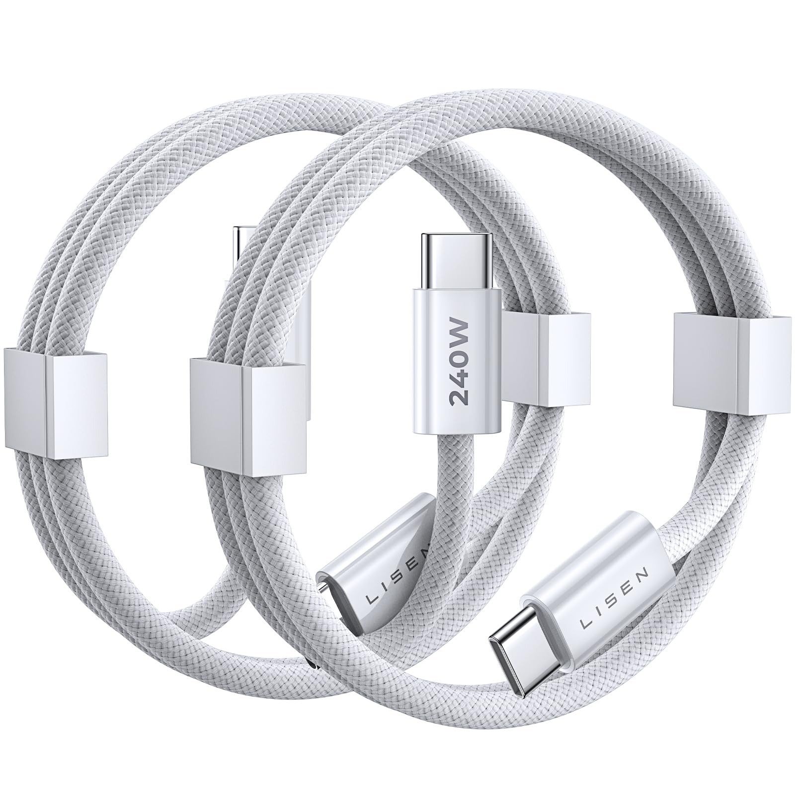 LISEN USB C to USB C Cable Fast Charging Cords 240W Type C Charger Fast Charging Cord Type C Cable for iPhone 16 15 iPad MacBook Pro Air Samsung S25 Switch,6.6ft+6.6ft/2 Pack/White