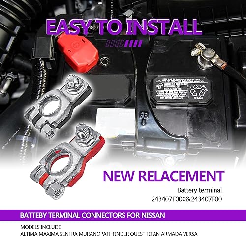 Miniatura 6 de Terminales de batería para Nissan  Positivo y Negativo Compatible con Nissan Infiniti Toyota Lexus 243407F000, 243407F001, 1 par
