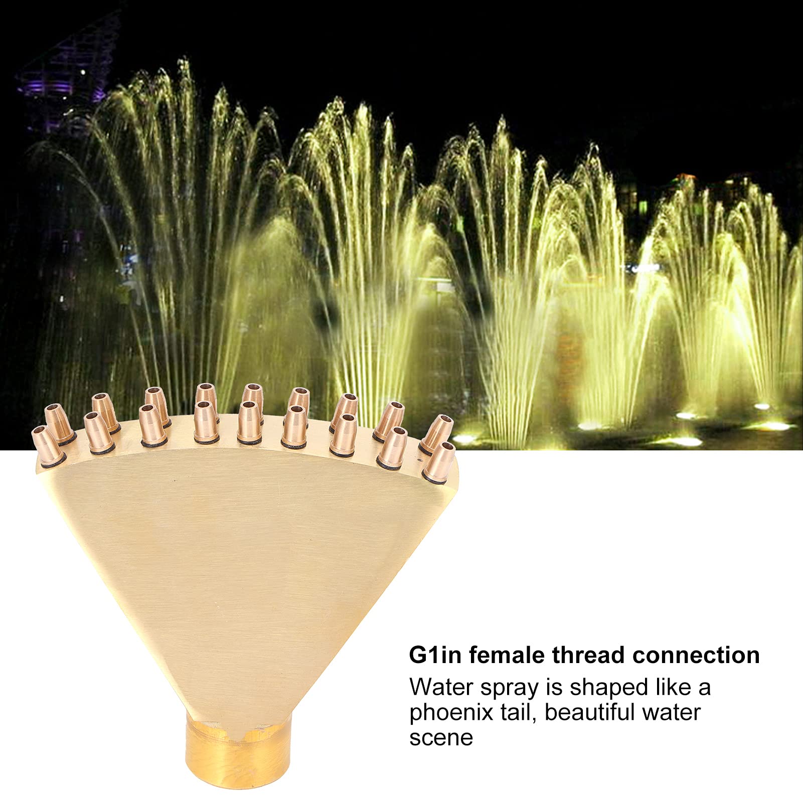 G1in - Boquilla de fuente de piscina de latón con 18 boquillas, forma de pulverización de agua como cola de fénix, para decorar patios, jardines, fuentes interiores y exteriores