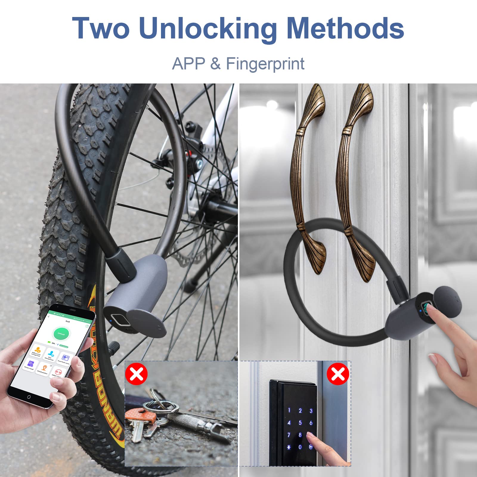 Fingerprint Cable Lock, Dhiedas Smart Bike Cable Lock, Combination Lock ...