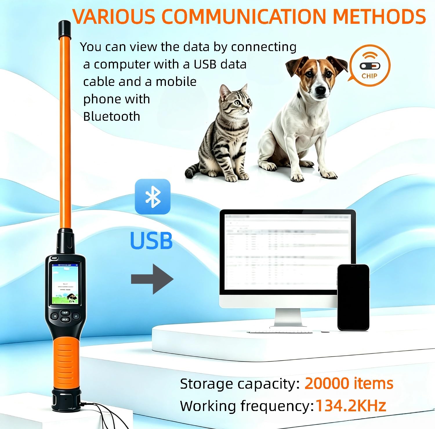 Scanner di microchip per animali, Scanner ID per animali a 134,2 kHz