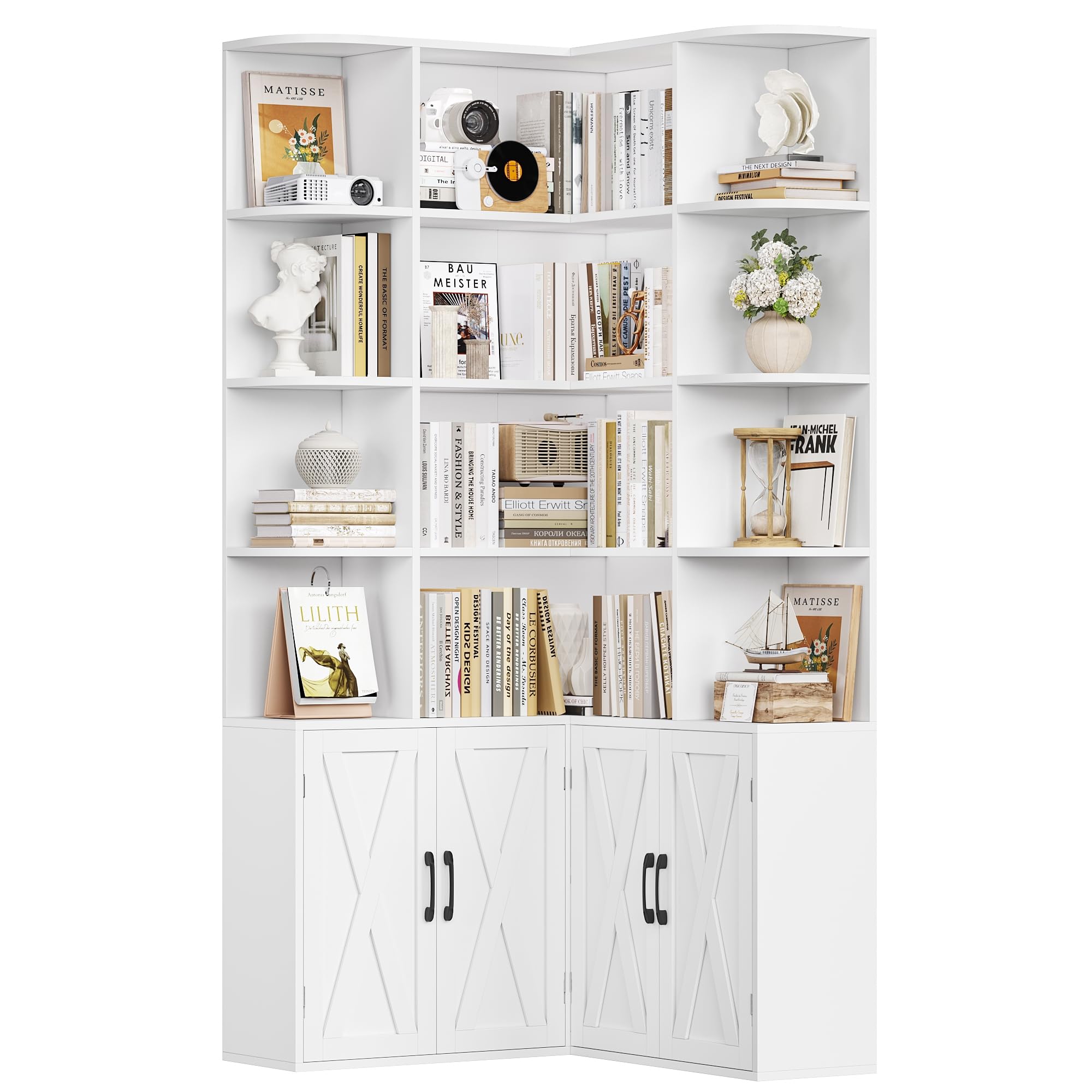 FirFurd Bibliotheque Angle 187cm Bibliothèque Meuble Rangement Blanc