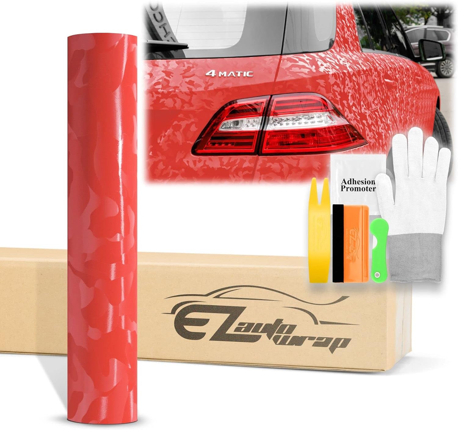 60"x720" (5FTx60FT) Camouflage Camo Shadow Red Viny Wrap Sticker DIY Decal Car Auto Vehicle Motorcycle Air Release Bubble Free Self Adhesive Peel and Stick Film Sheet Free Tool Kit