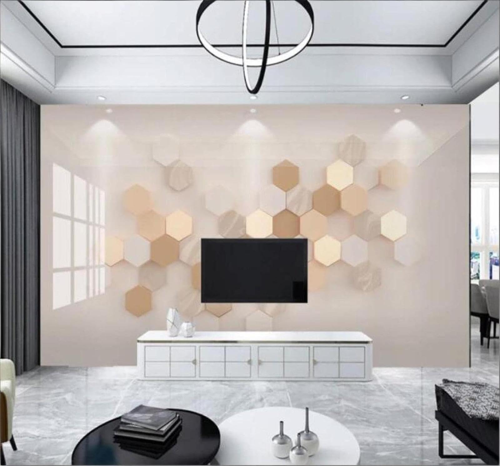 Xlming 300Cm×210Cm(B×H) Minimalist Three Dimensional Geometric Hexagon Art 3D Wallpaper Luxury Silk Study Dining Feature Sofa Grey Bedroom Living Room Tv Decorative Wall-300Cm×210Cm