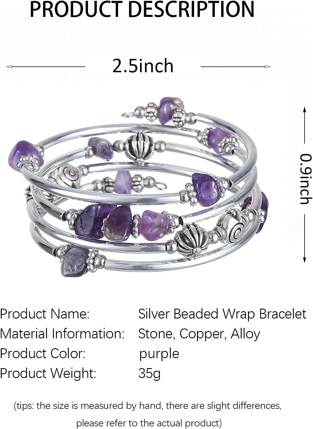 FULU AUTUMN Beaded Bangle Bracelets for Women Silver Wrap Bangles Bracelet Womens Costume Jewelry Fashion Gift