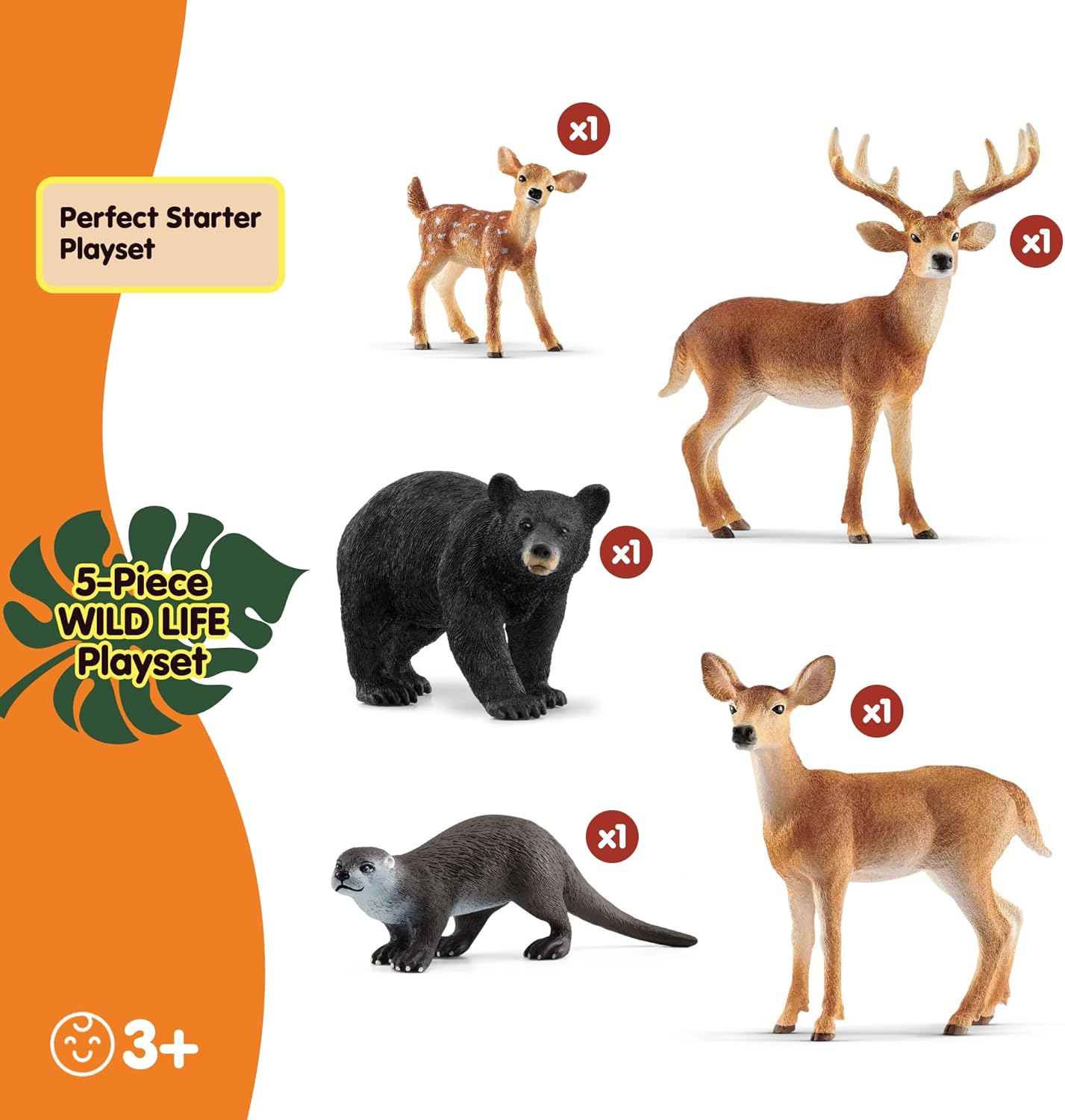 Schleich Wild Life - 5 PC North American Wildlife Animal Toy Figurine Bundle - Includes Realistic Buck, Doe, Fawn, Otter and Black Bear Toys for Boys and Girls - Forest Figures for Kids Ages 3+