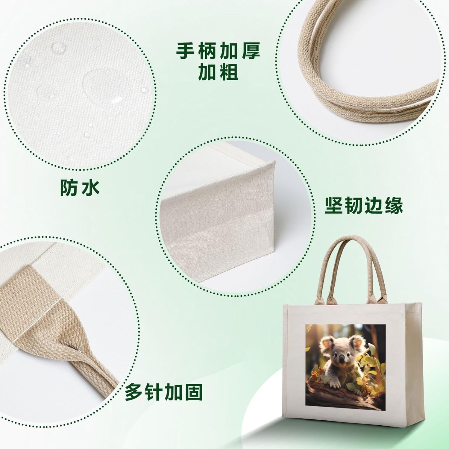 かわいいコアラ植物キャンバスキャリートートバッグ &ndash; エコフレンドリーで再利用可能なショッピングバッグ、女性用ショルダーバッグ