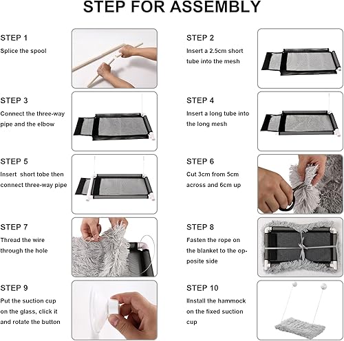 Miniatura 9 de Percha para ventana de gato, hamaca de seguridad con ventosas fuertes, asiento de descanso para mascotas con manta esponjosa, proporciona un baño de