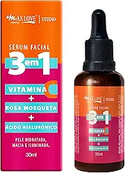 Max Love Serum Facial 3 em 1 Vitamina + C Rosa Mosqueta + Ácido Hialurônico - Pele Hidratada, Macia e Iluminada 30ml