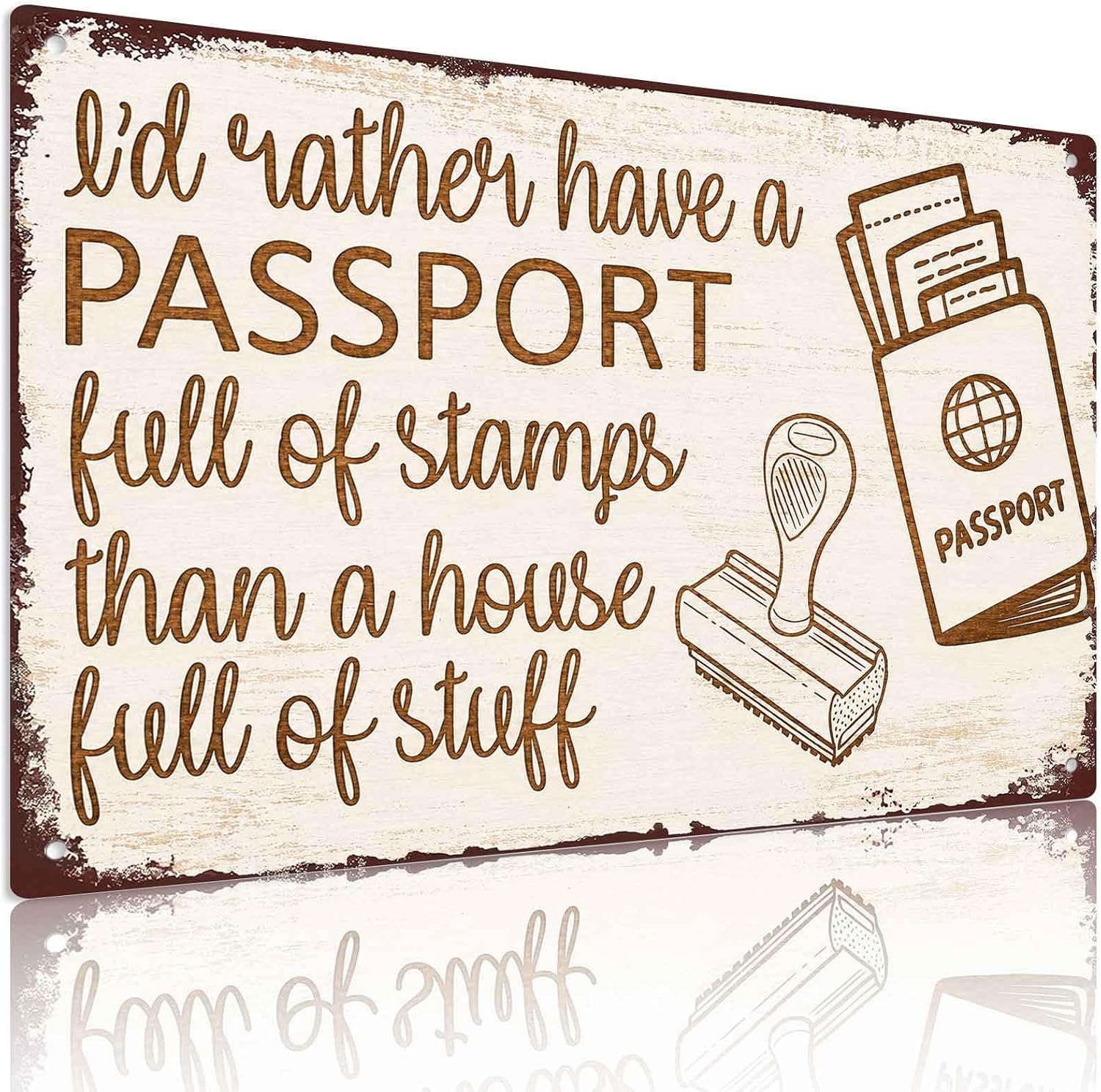 Travel Quote Passport Metal Sign Funny Wall Decor 8 x 12 Inch
