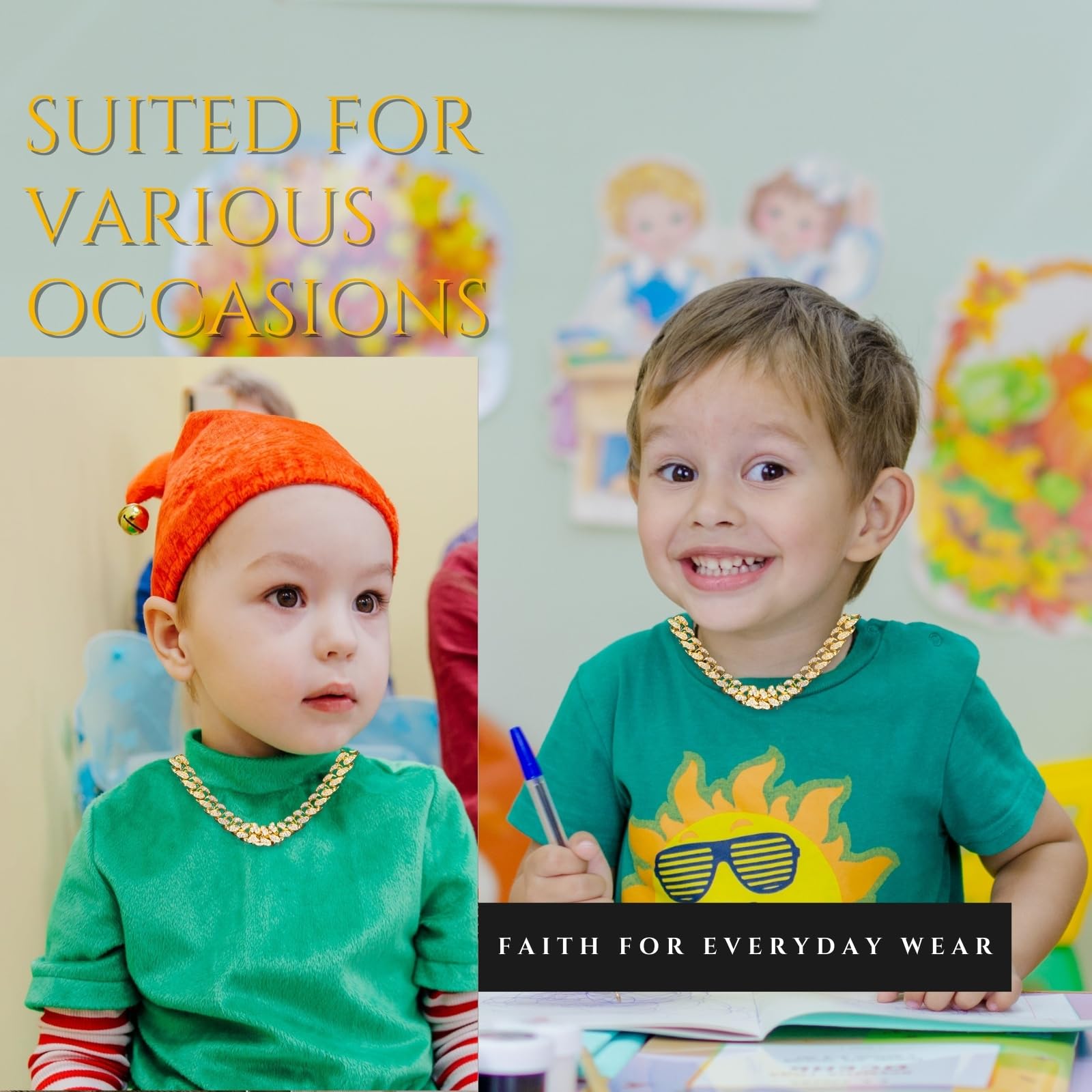 HALUKAKAH Chaîne à Maillons Cubains Bébé Tout-petit – TYCOON JUNIOR – Enfant Collier Plaqué Or 18K/Or Blanc Platine Petite Taille,Diamants de Laboratoire Sertis à Main,pour 2-5 Ans,avec Boîte Cadeau