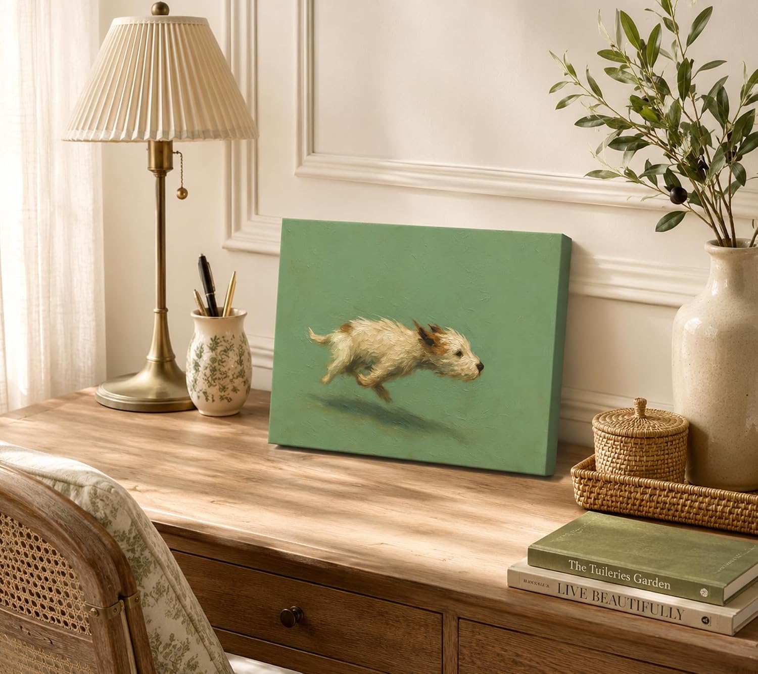 Running Dog Canvas Wall Art, Vintage Zoomies Terrier Painting Picture Wall Decor, Minimalist Dog Funny Print Artwork for Living Room Bathroom Home Decoration 16x24 in Framed image 3