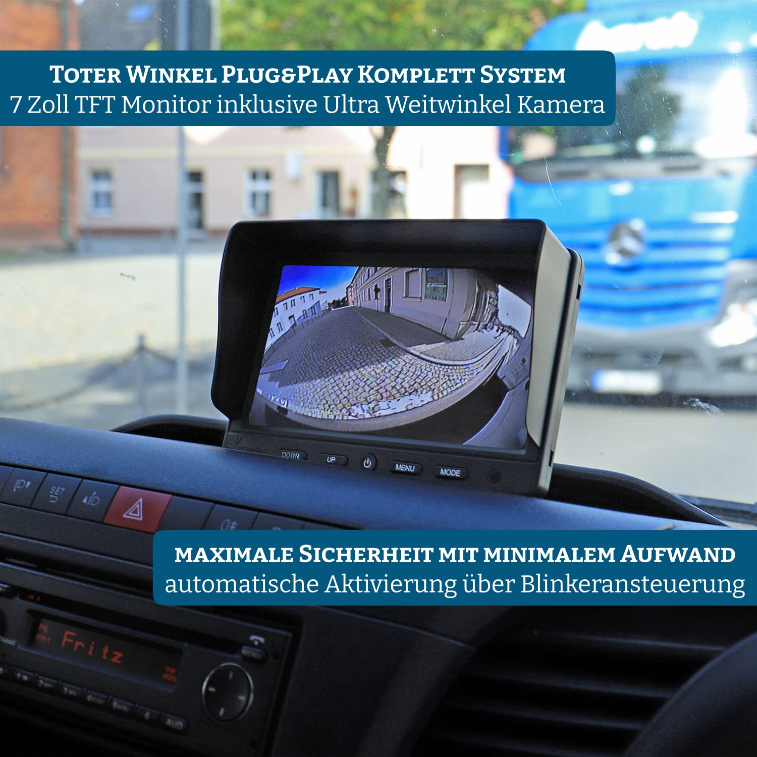 210° Toter Winkel Kamera System mit 7“ TFT Monitor für LKW Wohnmobil Transporter Bus 12V 24V IP69K