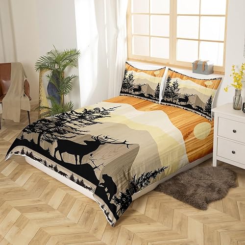 Miniatura 3 de Juego de ropa de cama de ciervo salvaje, tamaño King, estilo rústico de granja, funda de edredón para adultos, mujeres y adolescentes, funda de