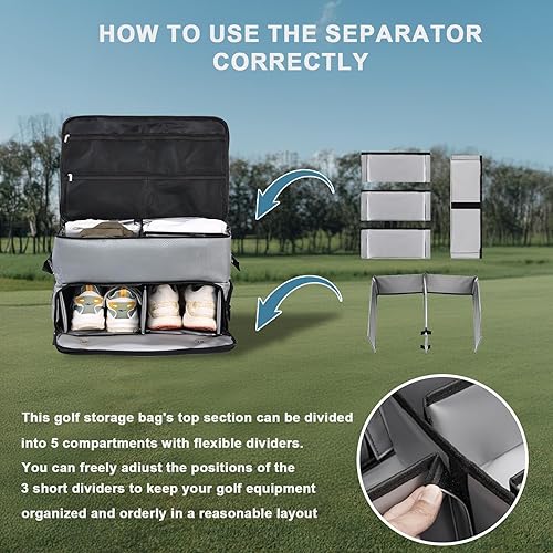 Miniatura 4 de Organizador de maletero de golf con compartimento ventilado separado para 2 pares de zapatos, almacenamiento de maletero de golf, camisetas para