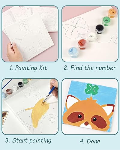Miniatura 2 de Vileafy Kit de 5 pinturas por números para niños de 8 a 12 años de edad, kit de pintura en lienzo predibujado para principiantes, para colorear