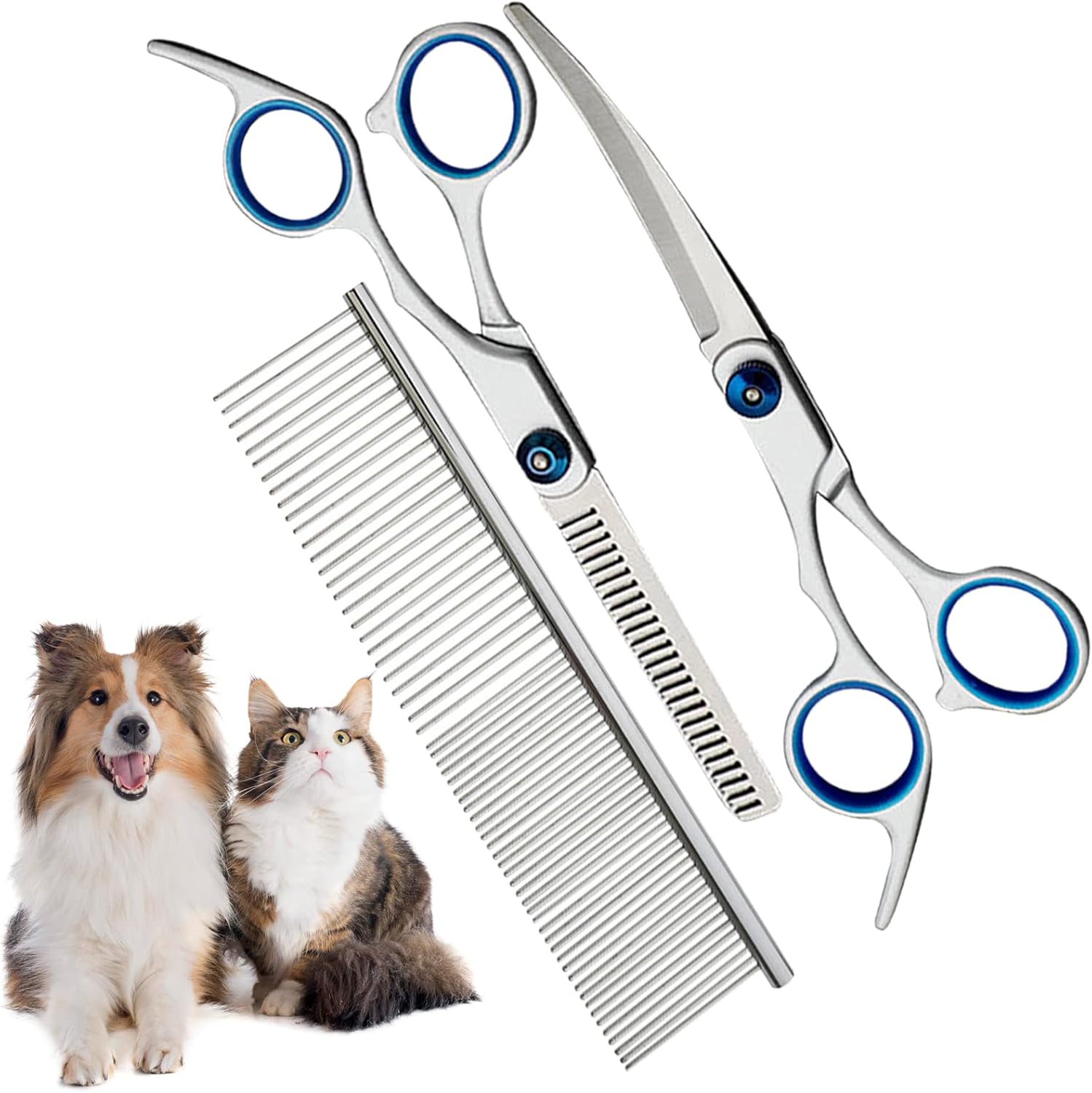 BDSHUNBF 3PCS Pet Scissors, Cat Dog Grooming Scissors Kit, Hair Cutting Trimming, Up Curved Dog