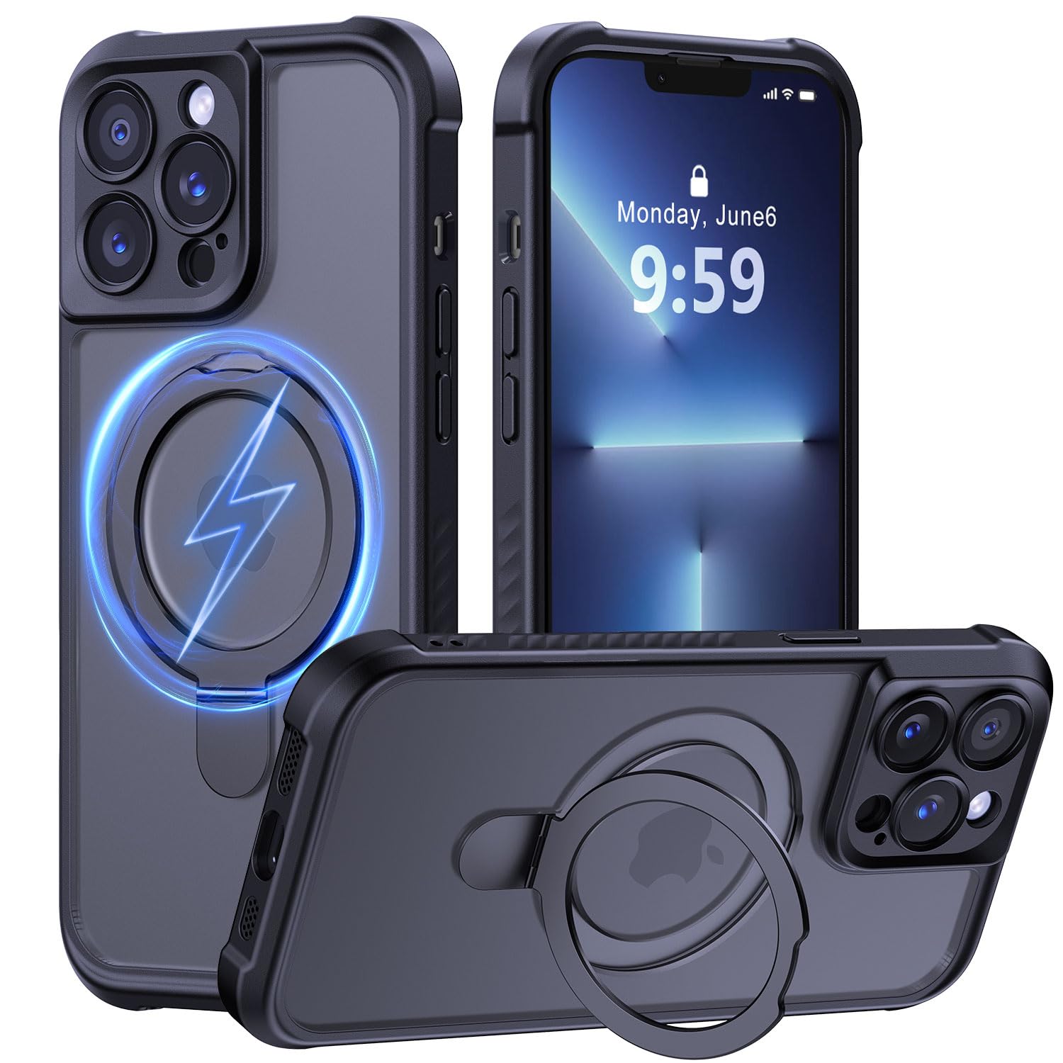 MOCCA Magnetic for iPhone 13 Pro Case with Stand,Black