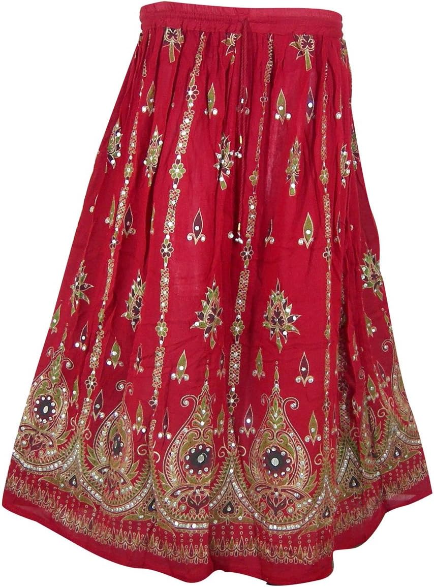 Womens Rayon Skirt Designer Spring Summer India Clothing (Red)