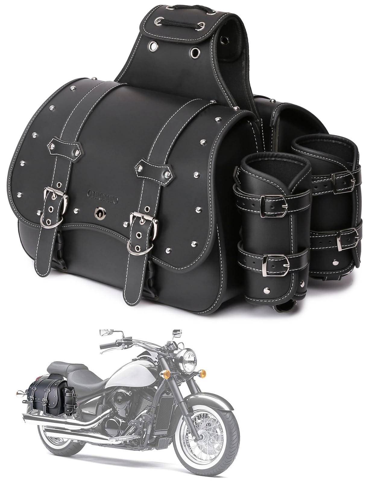 Alforjas de Cuero de Alta Densidad para Motocicleta, Bolsas Laterales con portavasos, Impermeables, Bolsa de Herramientas Laterales, Bolsa de Herramientas de Almacenamiento para Motocicleta