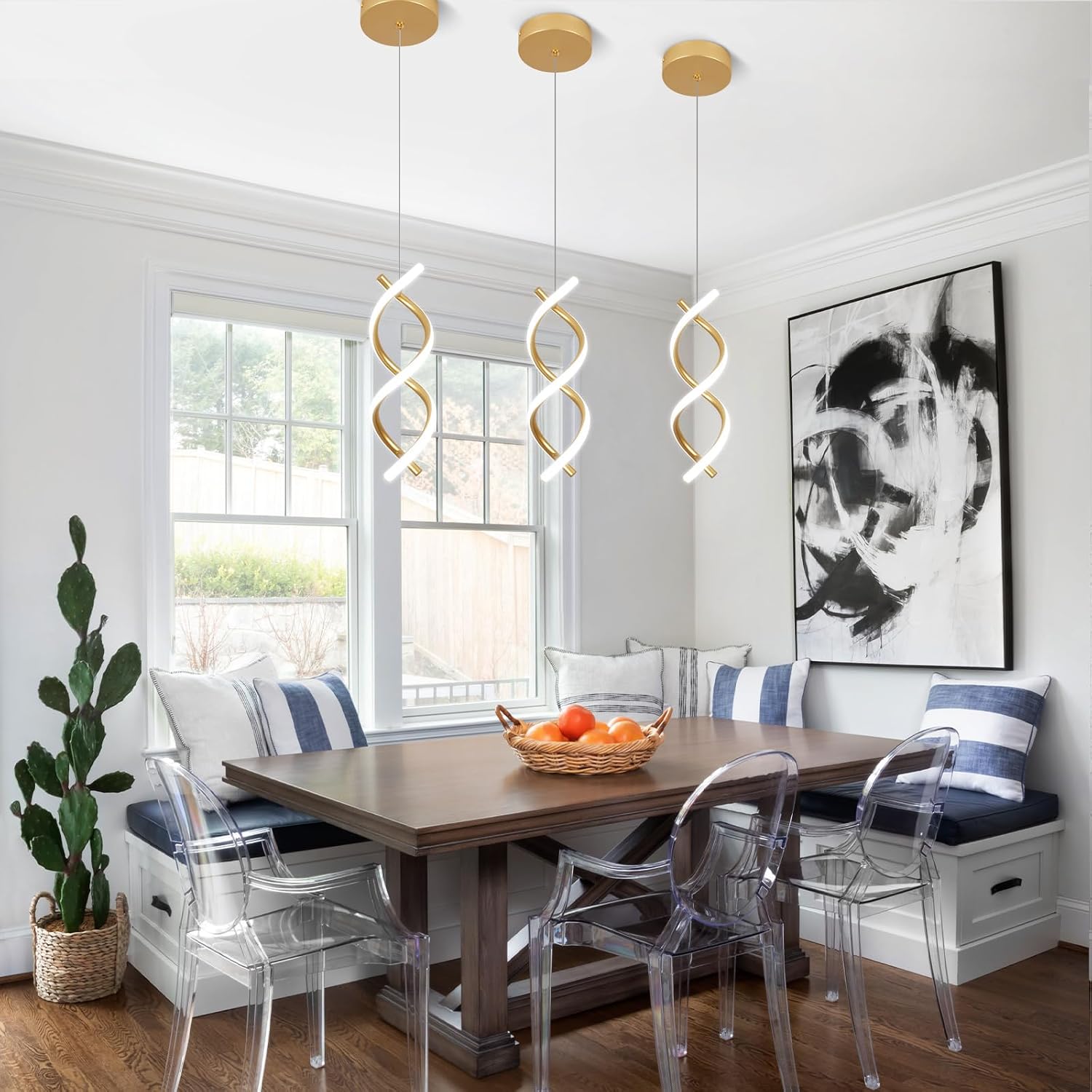 CANEOE LED Pendant Light Fixtures,Gold Modern Led Pendant Light Kitchen Island,Adjustable Height Kitchen Hanging Light Fixture Modern Island Light for Island Dining Room Pendant Lamp,1 Pack image 2