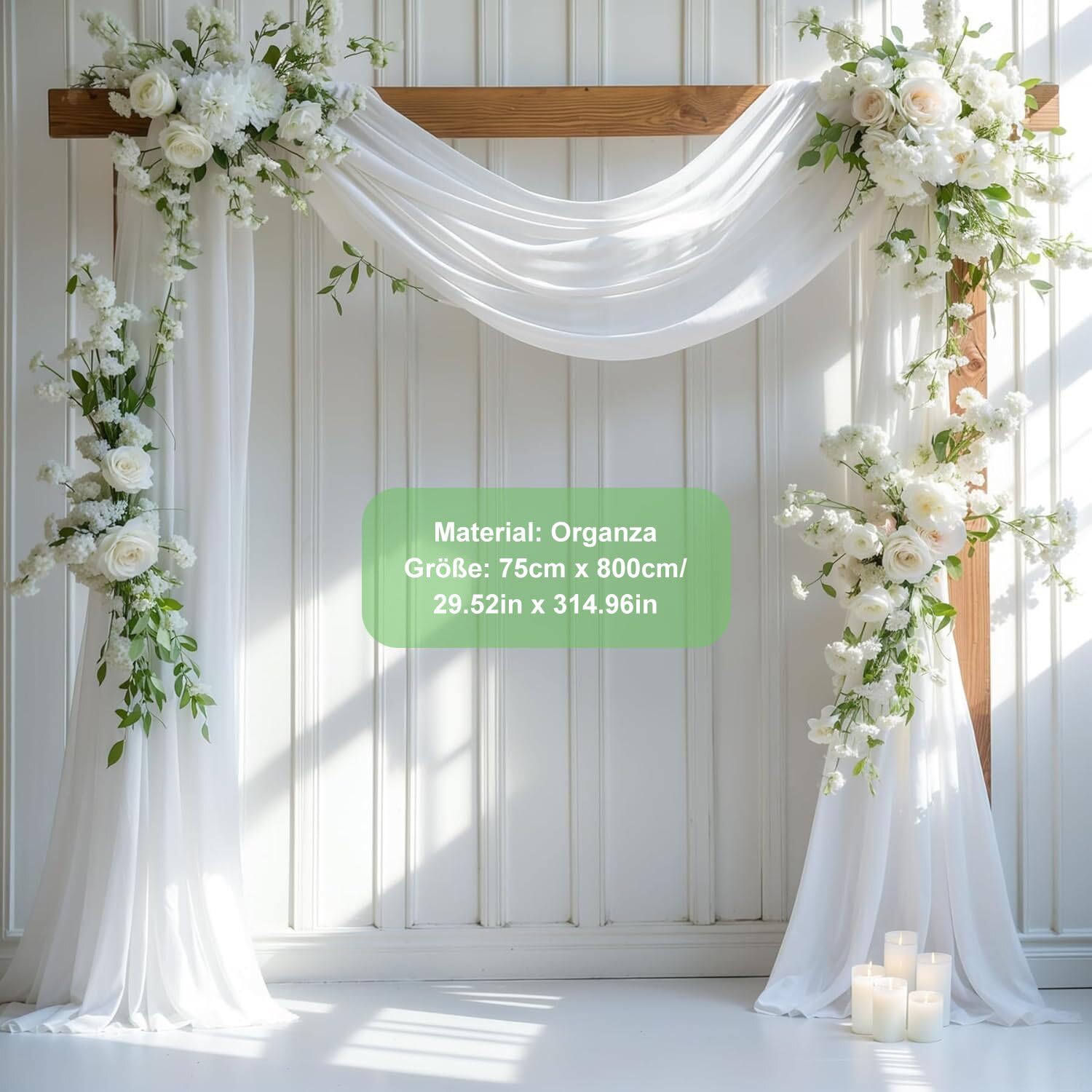 Tenture Mariage Voilage Blanc Arche 75cmx8m Tulle Organza Drapé Décoration Cérémonie