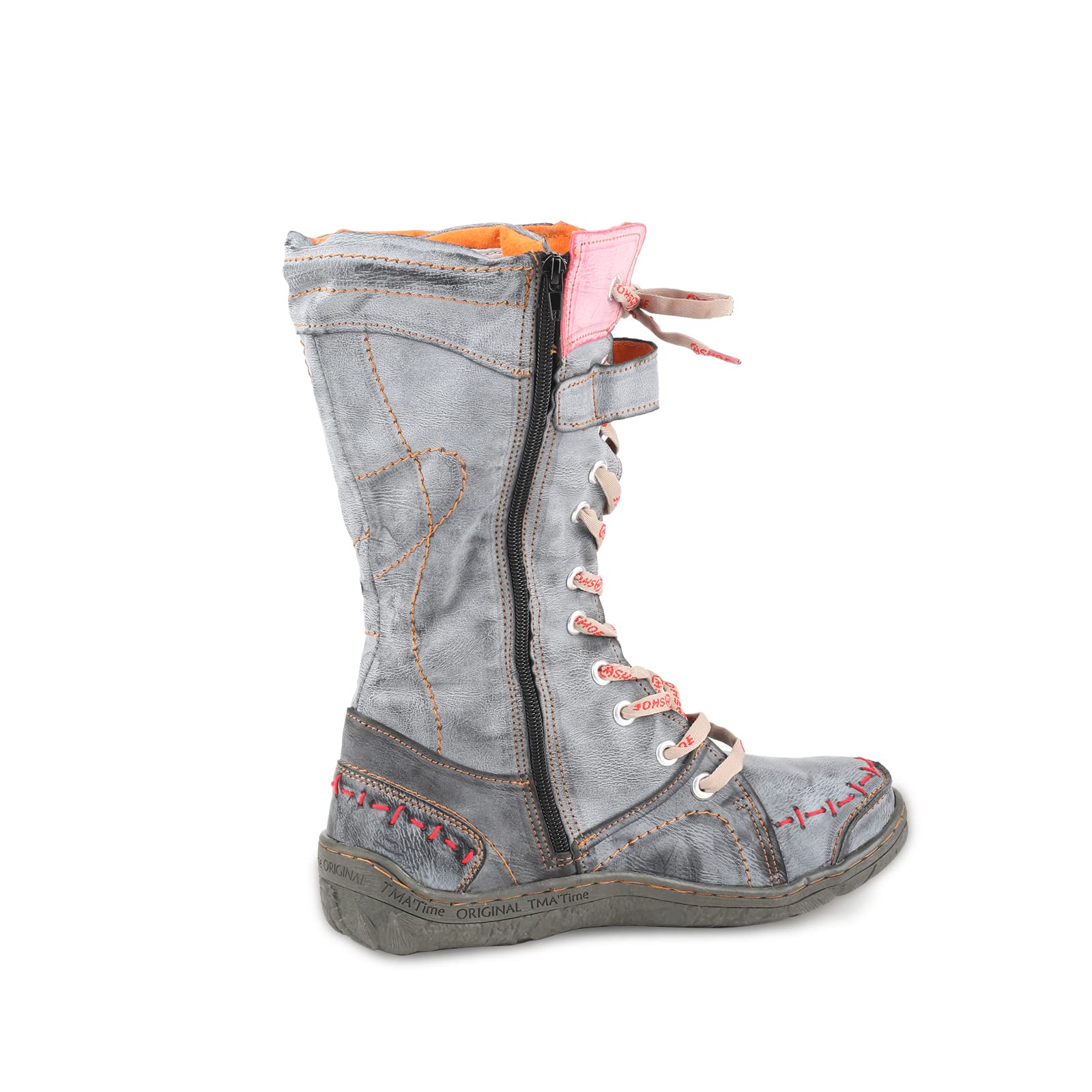 TMA EYES Botas de invierno para mujeres con suela plana, botas de nieve forradas de piel