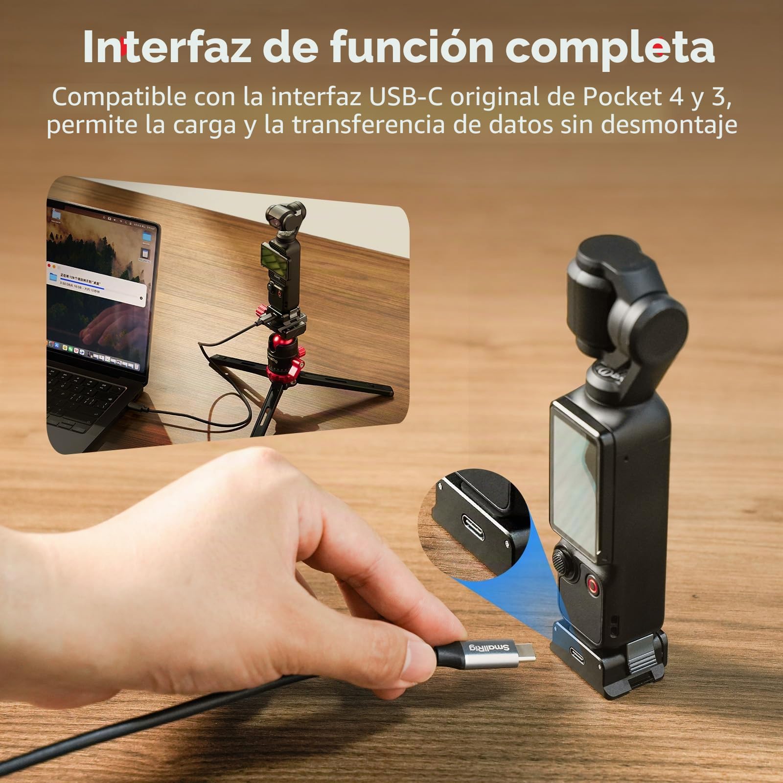 SMALLRIG Dock Carga para Osmo Pocket 4/3 - Aluminio con 1/4", Garras Plegables para Trípodes/Monopies y Base Arca - 5376