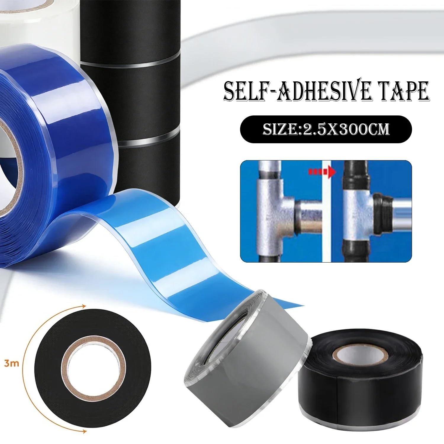 Nastro isolante in gomma siliconica per riparazion Nastro di riparazione in silicone autofondente elastico multicolore 1-5 set(Blue 1pcs,5 set)