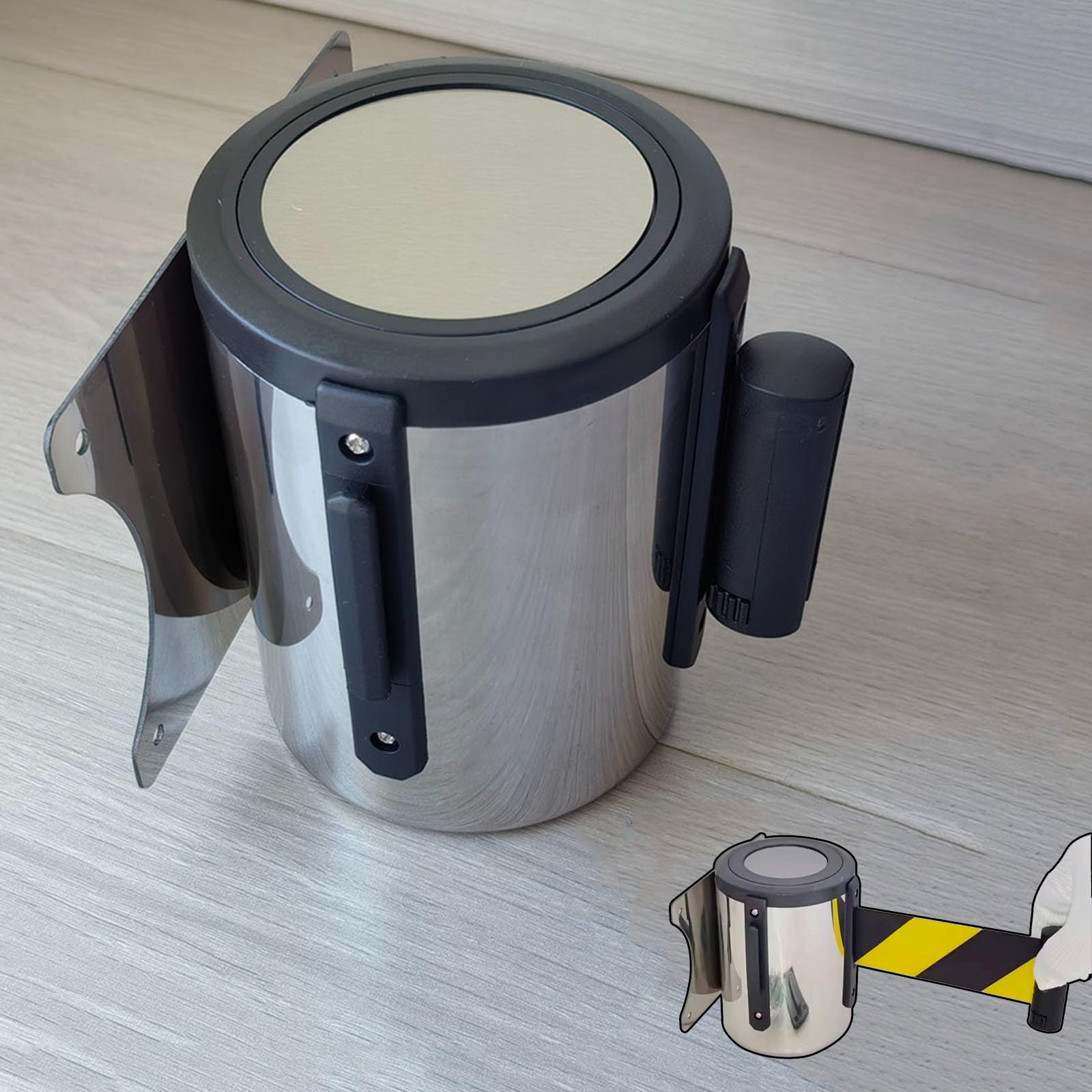 CAIFEXUE Wall Mount Queue Belt Barrier, 2/3/5/10M Queuing Safety Tape Cordon, with Mounting Accessories and Stainless Steel Housing/a/5M(16.4Ft)