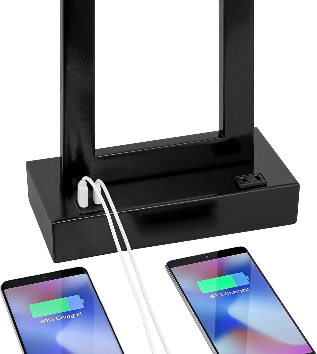 Todd 30" Tall Large Rectangular Modern End Table Lamps Set of 2 USB Port AC Power Outlet Black Metal Living Room Charging Bedroom Bedside Nightstand House Office White Shade - 360 Lighting