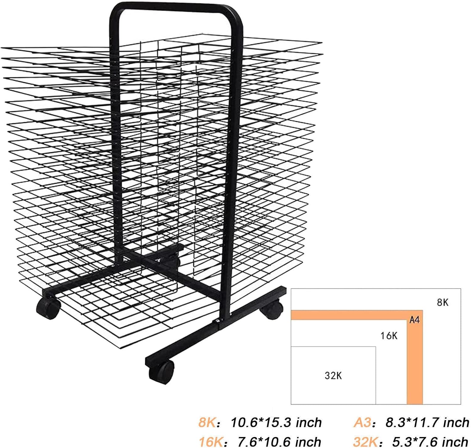 50 Floors Double Sided Mobile Art Drying Rack, for Painting Craft Artwork Storage, Studio Home Painting Drying Rack, for Classroom, Art Studio