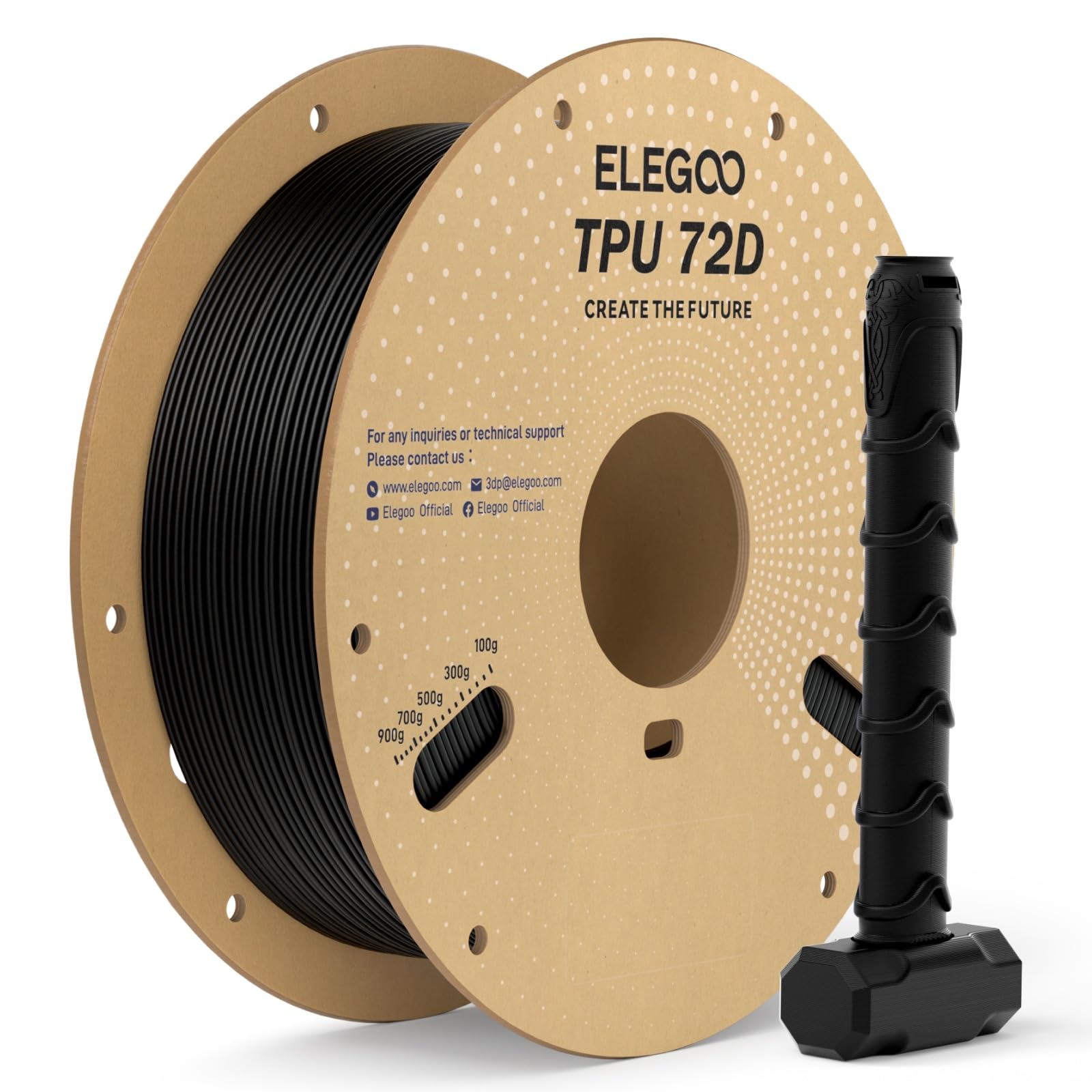 ELEGOO TPU 72D Filament 1KG Schwarz, 3D Drcuker Filament | Robust und widerstandsfähig, 250 mm/s hohe Geschwindigkeit, stoß-&verschleißfest, 1kg Spule (2,2 lbs) für FDM 3D Drucker