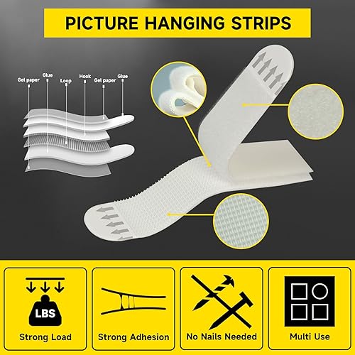 Miniatura 4 de Kit de tiras para colgar cuadros, ganchos adhesivos de pared resistentes y extraíbles, ganchos adhesivos de pared para marcos y decoraciones