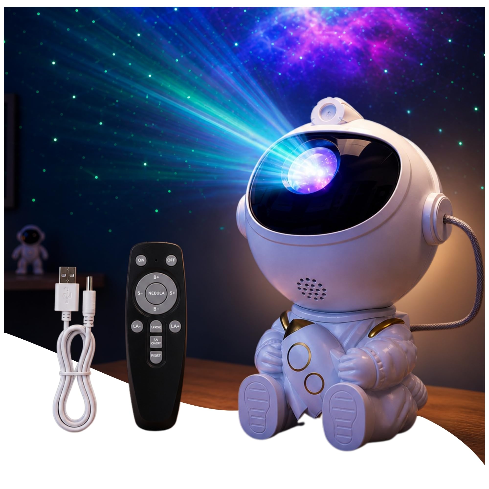 W-Direct Astronaut Galaxy Star Projector Night Light (White) – LED Nebula Sky Lamp with Remote Control, Space Themed Ceiling Light for Bedroom Kids Room Home Decor