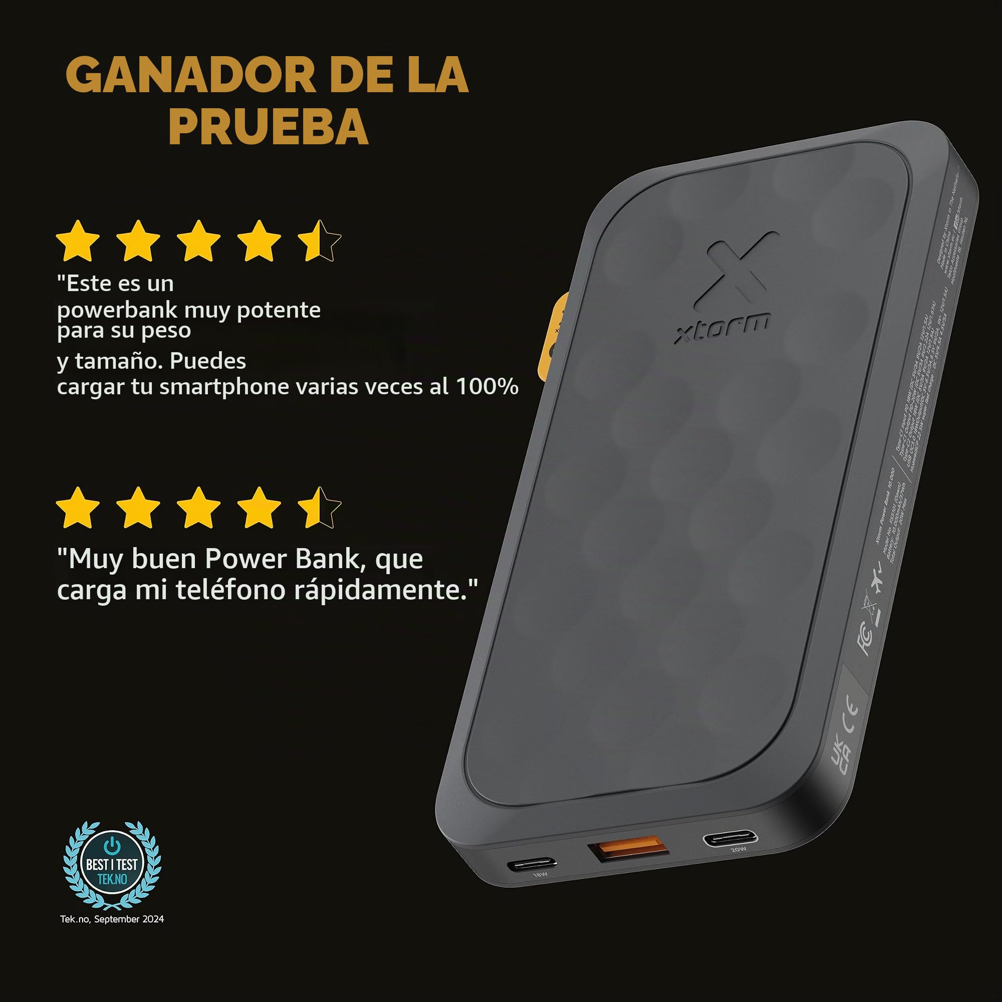 Batería Externa de 20 W, Serie Fuel Bank, 10.000, Color Negro Medianoche