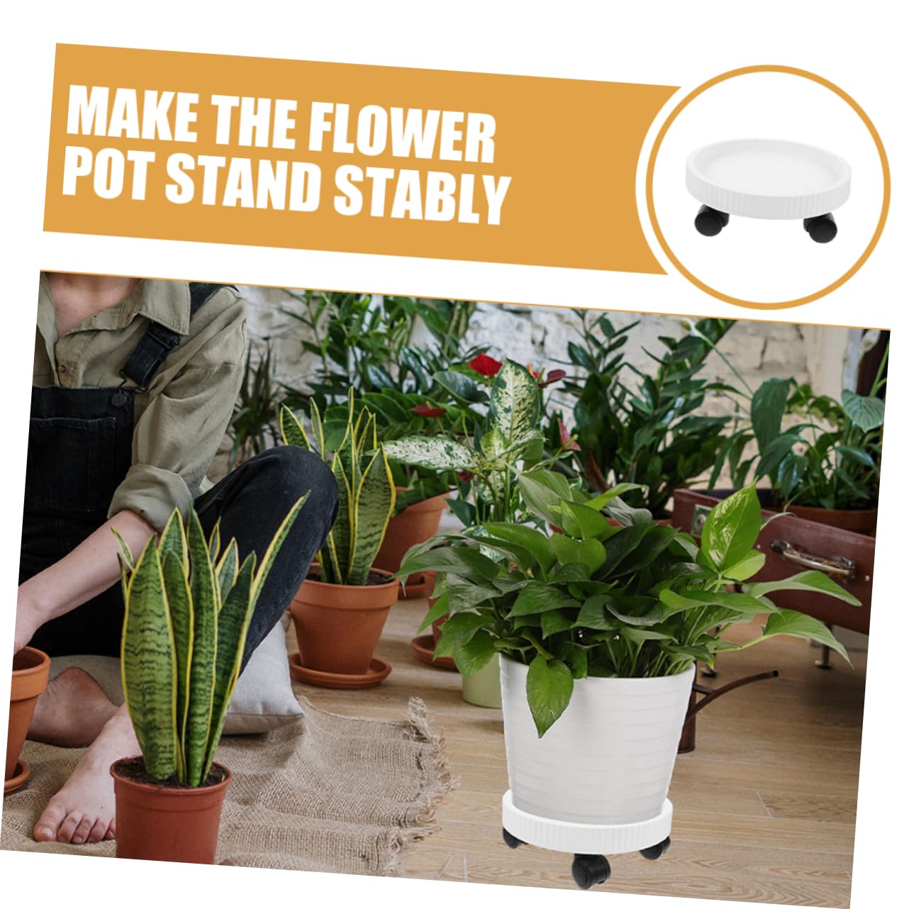 VICASKY Chariot à Plantes à roulettes Rond en Plastique Blanc, Support Stable et Mobile pour Pots de Fleurs, pour Couloirs et Salon
