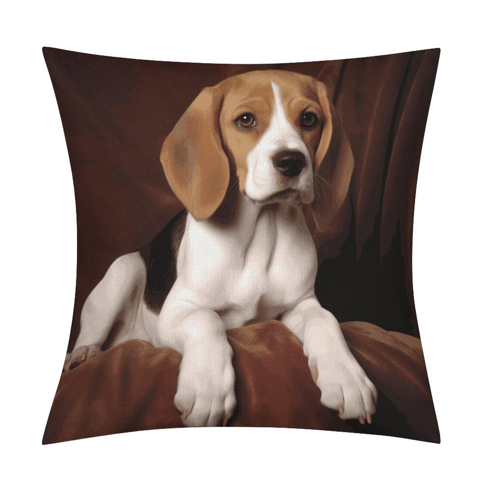 JTREHY Ovely Pet Dog Beagle Throw Pillow Covers Farmhouse Pillow Cover Standard Pillow Shams Decorative Square Pillowcases Soft Pillow Cases Wrinkle Fade Resistant for Couch Home 18x18 Inch
