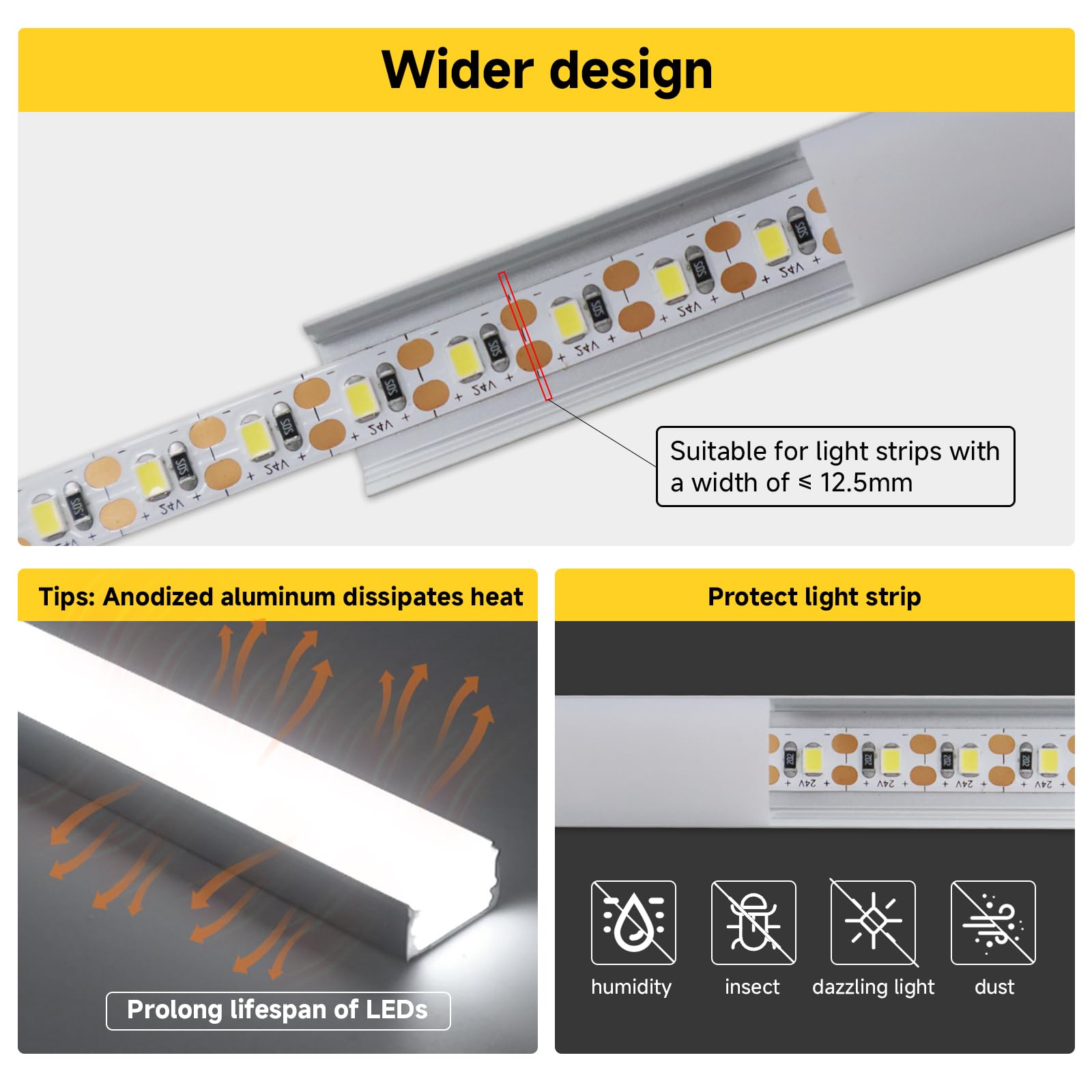 LED Aluminum Channel - 10 Pack, 1m Long -4