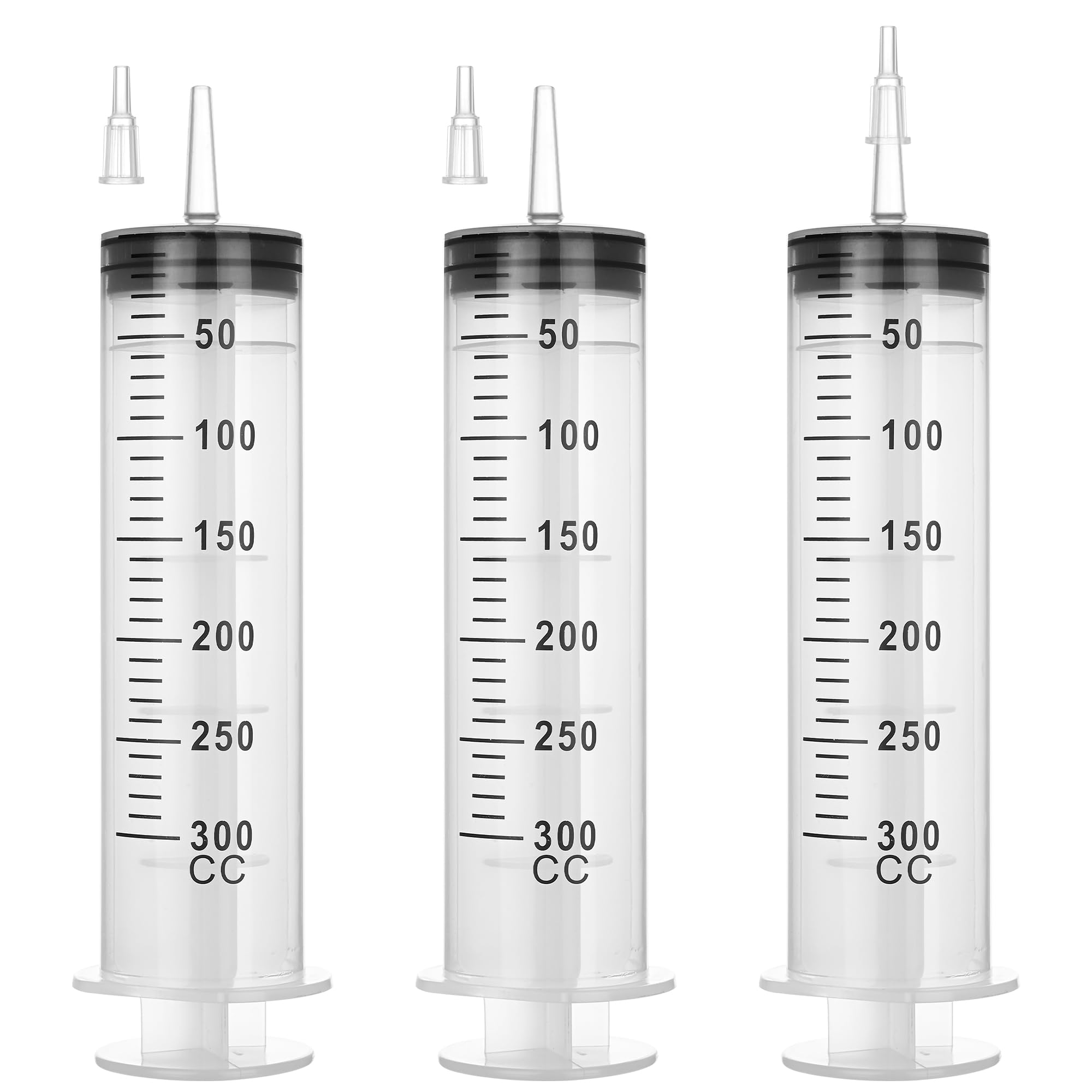300mL Plastic Syringe for Liquid - 3 Pack Large Syringes with Adapter