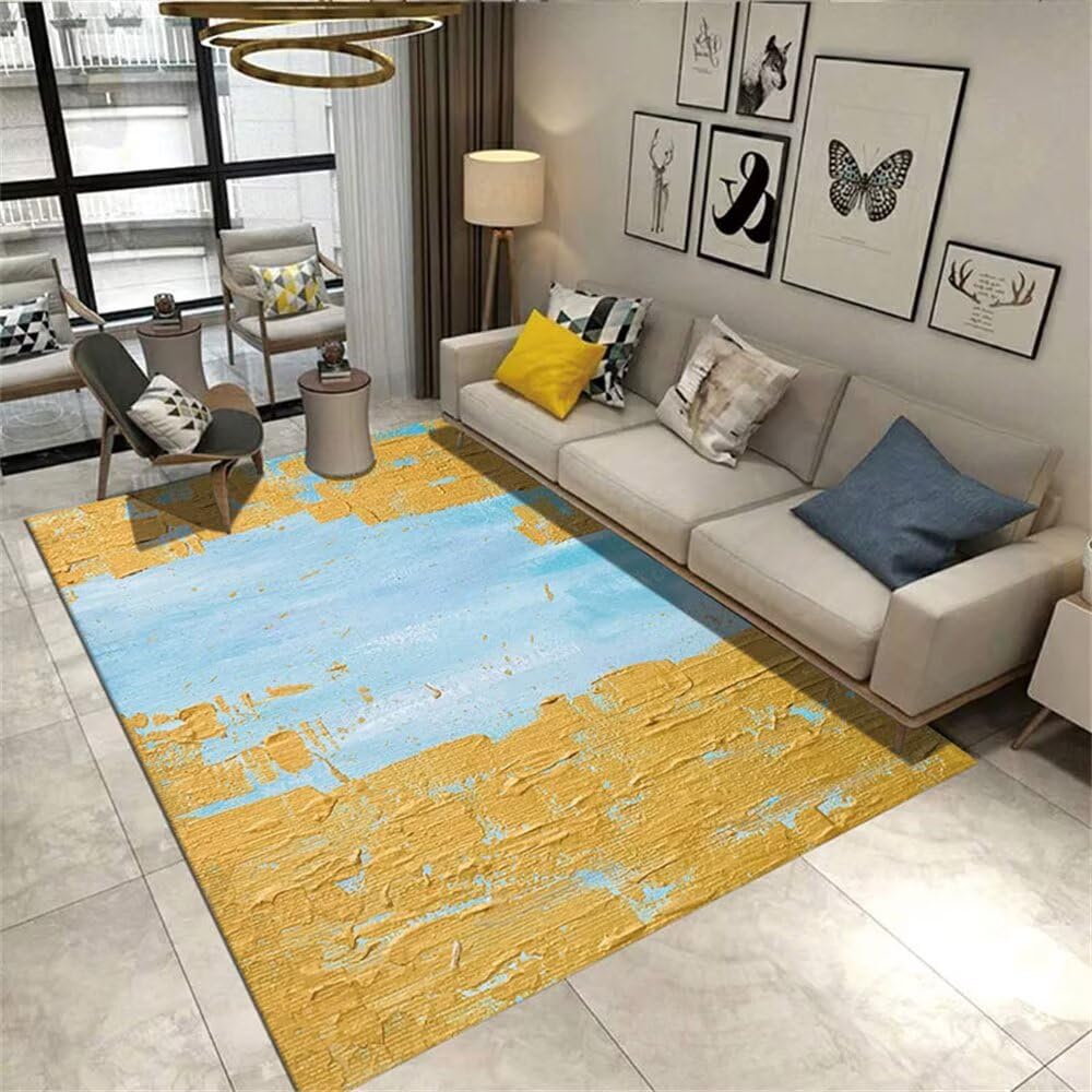 Tapis chat jaune moutarde 120x160 cm abstrait pour salon