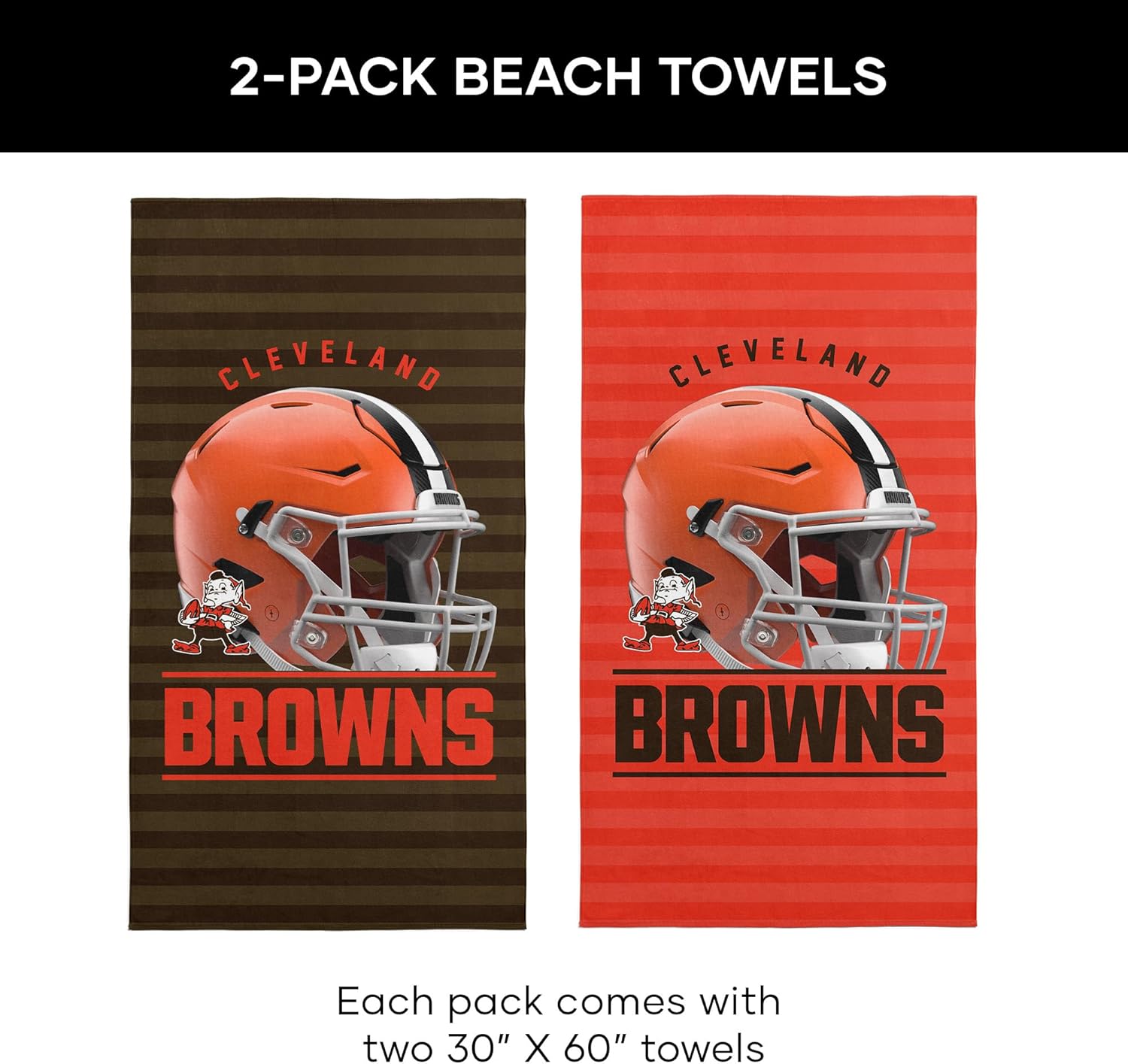 Northwest NFL Cleveland Browns 2-Pack Beach Towel Set, 30" x 60" Each, Standard, Team Colors - Image 2
