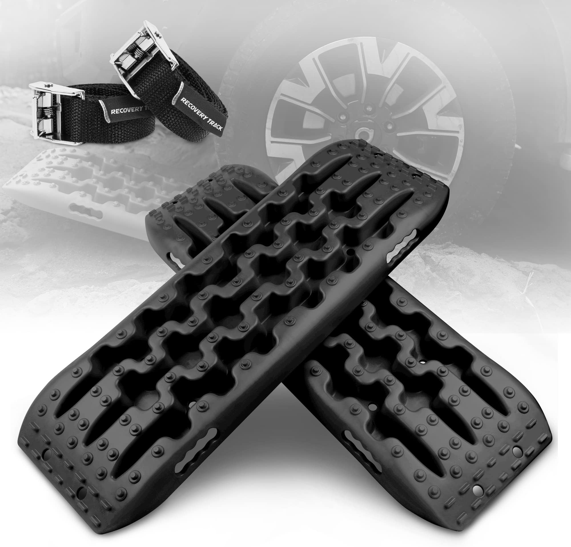 XPV AUTO Recovery Tracks Traction Boards Tire Ladder 4WD Mat for 4X4 Offroad Sand Snow Mud(Black)