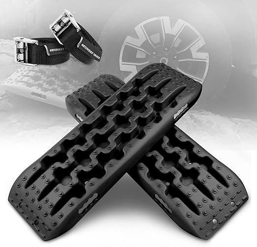 Recovery Tracks Traction Boards Tire Ladder 4WD Mat for 4X4 Offroad Sand Snow Mud(Black)