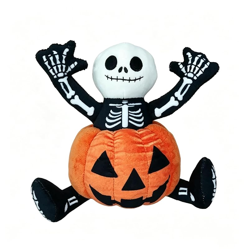 Brinquedo de Pelúcia para Cães Wunive com Apito e Bordado 3D Skeleton Pumpkin, Tamanho Small