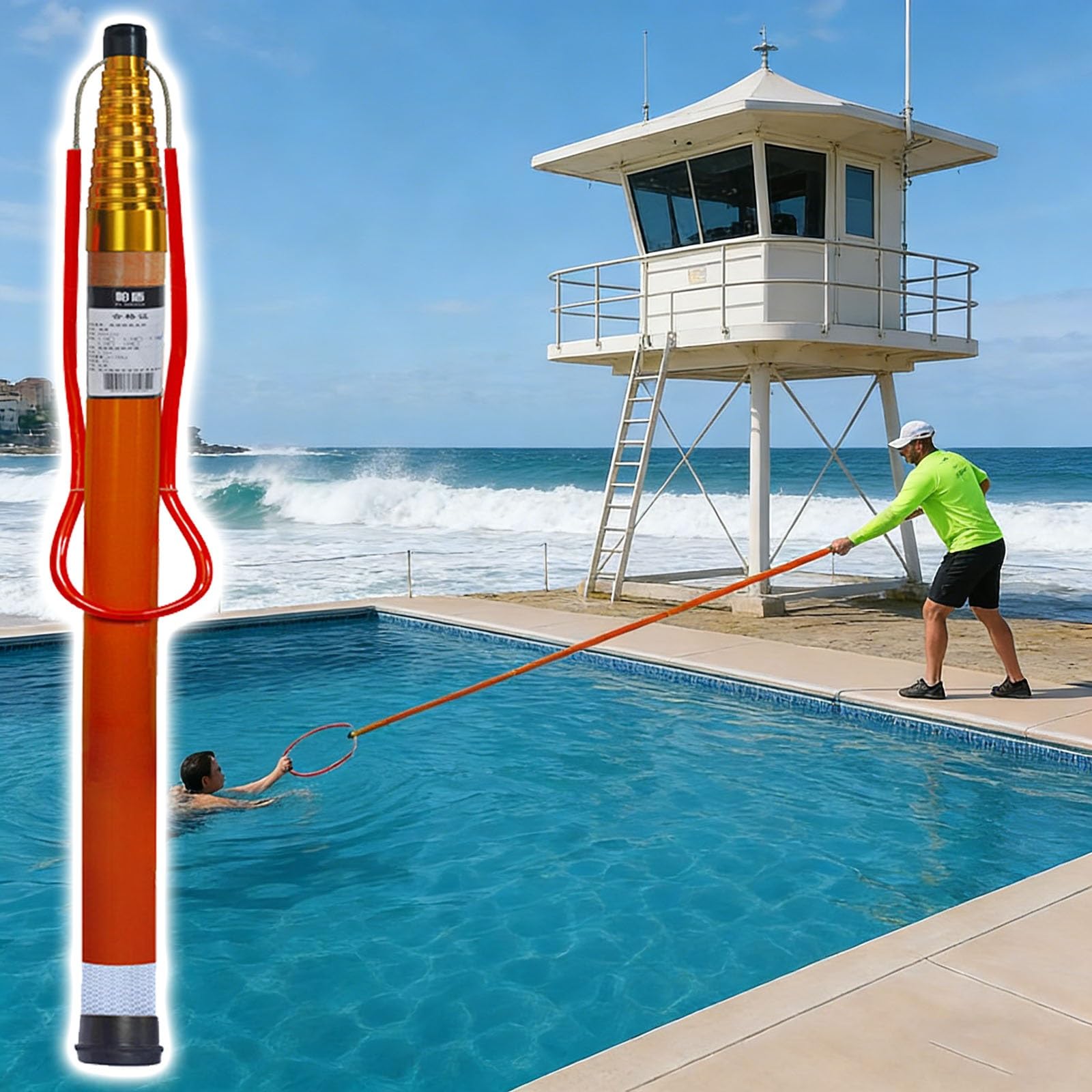 Genérico Pértiga telescópica Ajustable para Rescate - 6,5 m (21,3 pies) Equipo de Salvamento Extensible para Seguridad en Piscinas - Herramienta de Rescate de Alta Visibilidad para ahogamientos - Equ