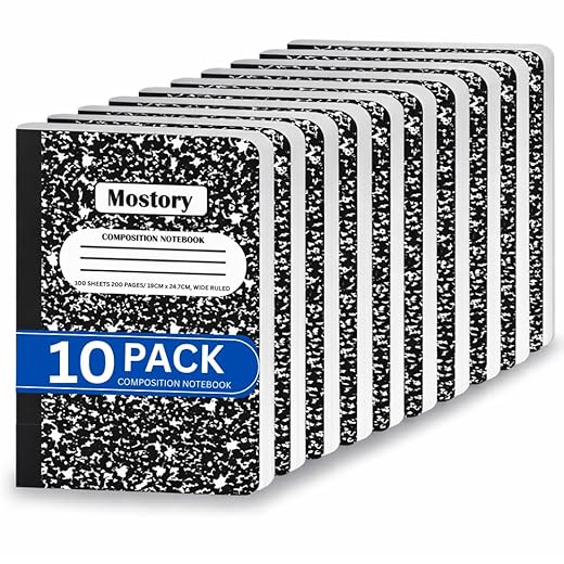 MOSTORY 10-Pack Wide-Ruled Composition Notebooks