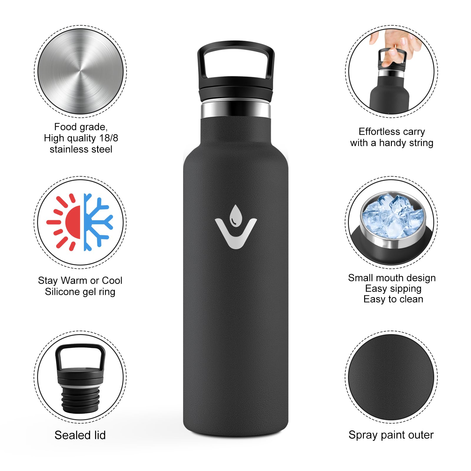 Borraccia Acciaio Inox 500ml, Bottiglia Acqua con Cannuccia, Riutilizzabile, senza BPA, a prova di perdite, Termos per Scuola, Campeggio